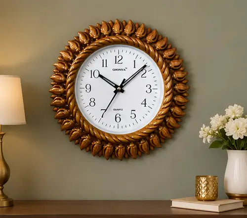 Premium Yellow Shankh Design Analog Wall Clock – Silent Non-Ticking Decorative Plastic Clock for Home & Office (10 Inch)