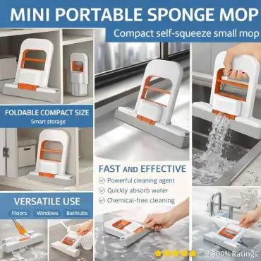 Portable kitchen cleaning mop with self squeezing mechanism