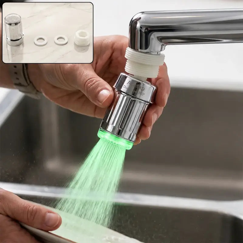 LED Light Dual Flow Faucet Tap Adapter with Splash Filter Aerator for Kitchen Sink, 1 Pc
