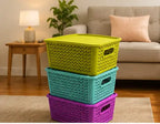 Multipurpose Plastic Storage Basket Set with Handles – Flexible Organizer for Kitchen, Bathroom, Fruits, Vegetables & Stationery (Pack of 3)