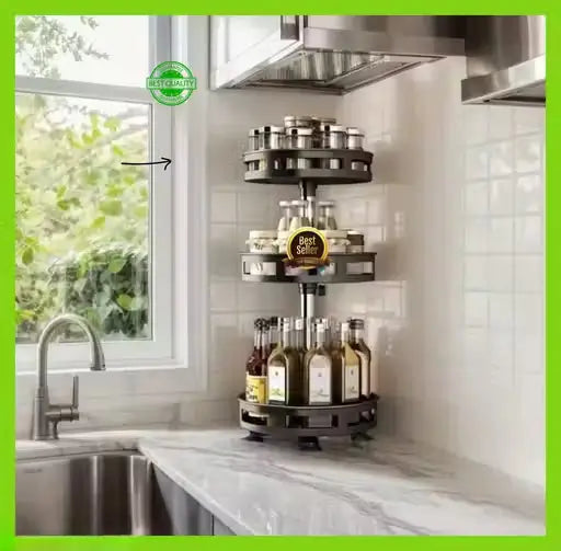 3-tier 360 degree rotating spice organizer rack for kitchen countertop