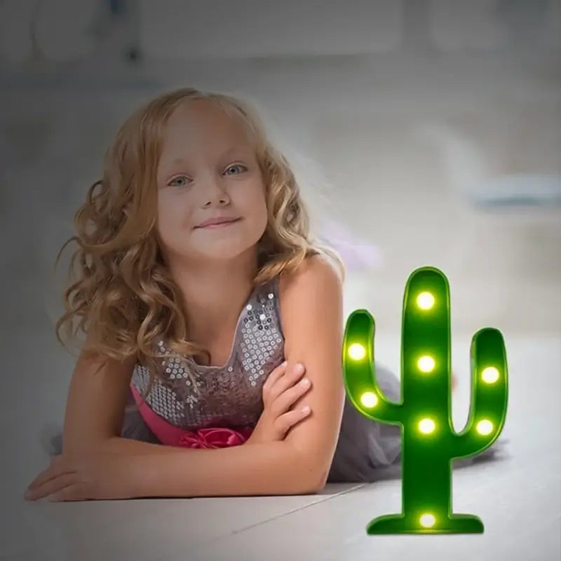 LED Cactus Table Lamp – Battery Operated Decorative Night Light for Bedroom, Kids Room, Desk & Home Décor