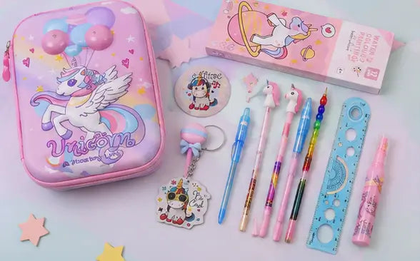 Unicorn Stationery Gift Set – Pencil Pouch with Pen, Pencil & School Supplies Combo for Kids
