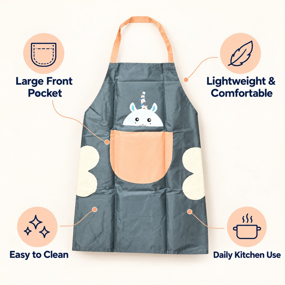 Cute kitchen apron with large pocket lightweight design and easy-clean benefits