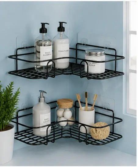 black metal bathroom corner shelf without drilling
