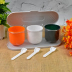 3-Grid Spice Storage Box with Spoons – Multipurpose Masala Container Organizer for Kitchen Seasoning, Sugar, Salt & Condiments