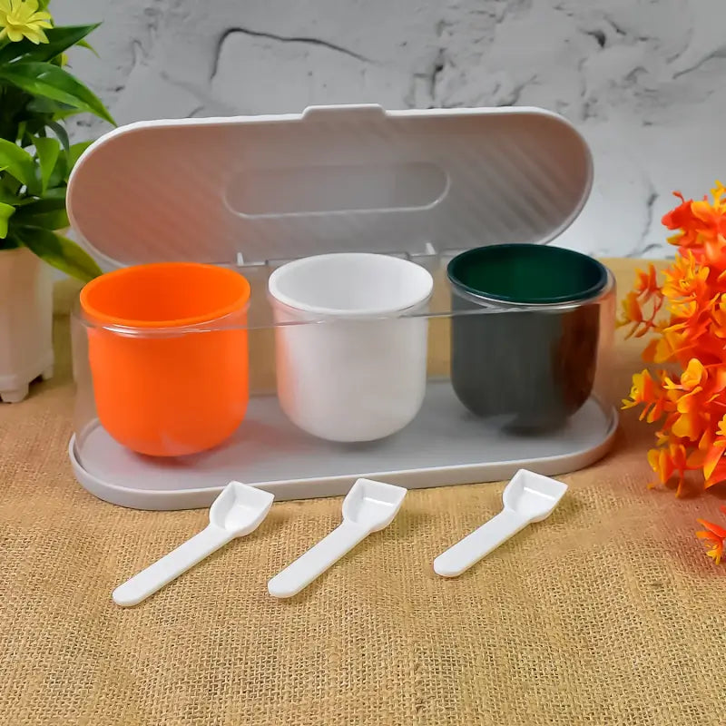 3-Grid Spice Storage Box with Spoons – Multipurpose Masala Container Organizer for Kitchen Seasoning, Sugar, Salt & Condiments
