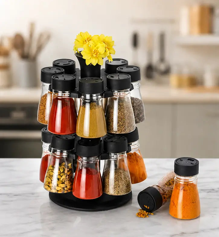 16-in-1 revolving spice rack and kitchen masala organizer