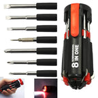 8-in-1 Multi-Tool Screwdriver with LED Flashlight Compact and Portable