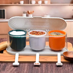 3-Grid Spice Storage Box with Spoons – Multipurpose Masala Container Organizer for Kitchen Seasoning, Sugar, Salt & Condiments