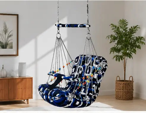 Cotton Baby Swing Chair – Foldable Hanging Jhula with Safety Belt for Kids | Washable Indoor & Outdoor Baby Swing