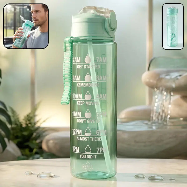 Motivational Water Bottle With Time Marker And Flip Top Lid Ã‚â‚¬â€œ Large Leakproof Drinking Bottle With Straw And Carry Strap For Gym | Reusable, Leakproof, Portable, Daily Use