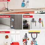 Mop & Broom Holder Clip – Self-Adhesive Wall Mounted Organizer with Side Hooks for Kitchen & Bathroom