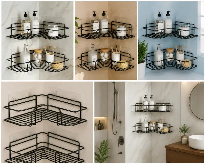 metal corner storage rack with open wire drainage design