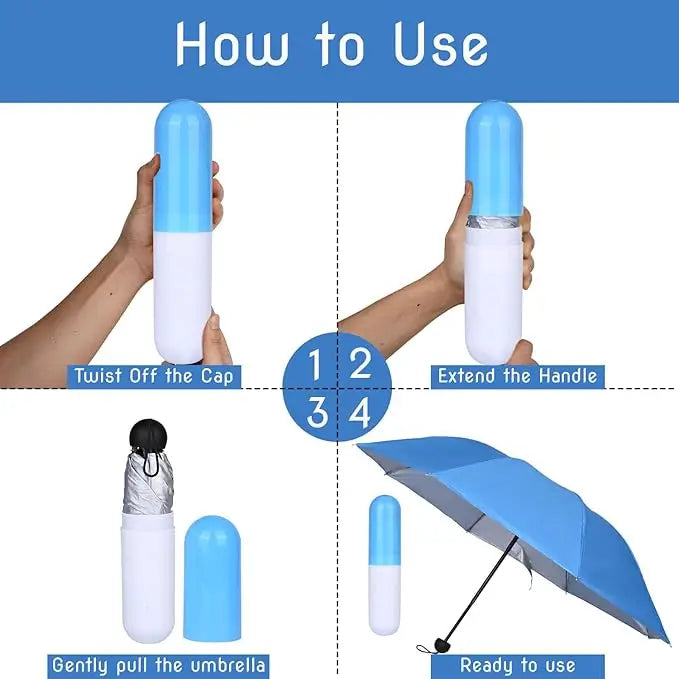 Capsule Shape Mini Folding Umbrella with Storage Case | Portable Pocket Umbrella | Waterproof Travel Umbrella for Men & Women