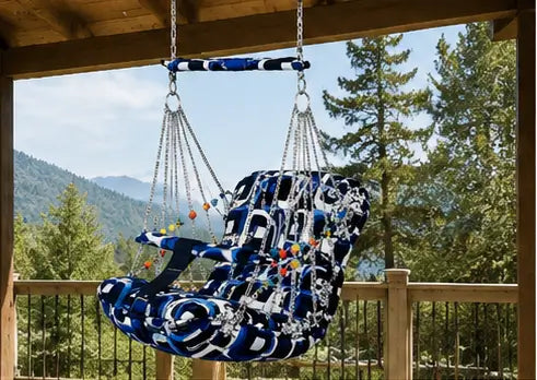 Cotton Baby Swing Chair – Foldable Hanging Jhula with Safety Belt for Kids | Washable Indoor & Outdoor Baby Swing