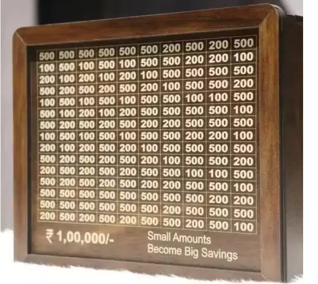 Wooden Savings Challenge Piggy Bank – Money Saving Box with Goal Tracker for Kids & Adults (Up to ₹1 Lakh Challenge)