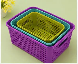 Multipurpose Plastic Storage Basket Set with Handles – Flexible Organizer for Kitchen, Bathroom, Fruits, Vegetables & Stationery (Pack of 3)