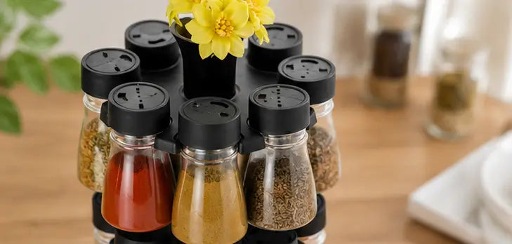 16-piece spice organizer with revolving kitchen stand