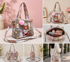 Women's Printed PU Leather Handbag – Stylish Shoulder & Crossbody Tote Bag with Adjustable Sling