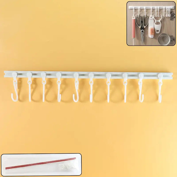 Wall Mounted Kitchen Storage Rack with 10 Adjustable Hooks – Multipurpose Hanging Organizer for Utensils & Accessories