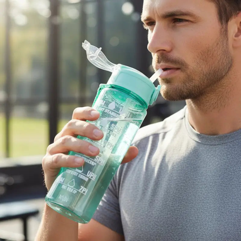 Motivational Water Bottle With Time Marker And Flip Top Lid Ã‚â‚¬â€œ Large Leakproof Drinking Bottle With Straw And Carry Strap For Gym | Reusable, Leakproof, Portable, Daily Use