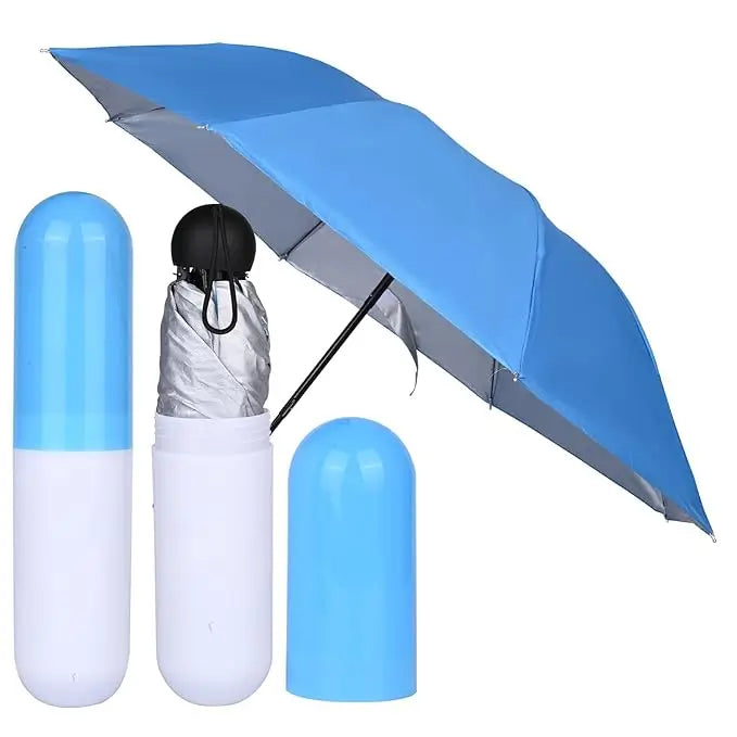 Capsule Shape Mini Folding Umbrella with Storage Case | Portable Pocket Umbrella | Waterproof Travel Umbrella for Men & Women