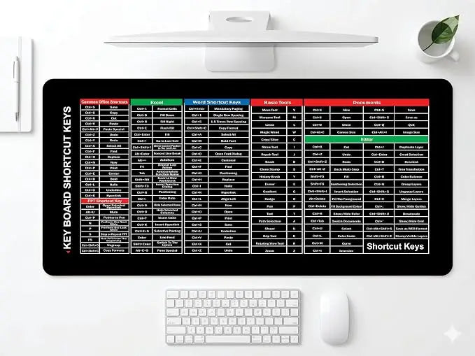 Keyboard Shortcut Mat – Computer Shortcut Cheat Sheet Desk Pad for Excel, Word, Windows & Office Work