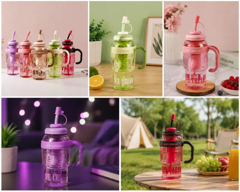 1300ml Water Bottle with Straw & Handle | Leakproof Transparent Plastic Tumbler for Gym, Office & Travel