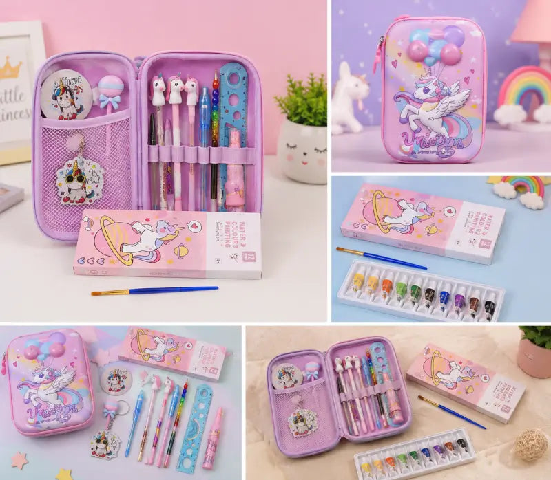 Unicorn Stationery Gift Set – Pencil Pouch with Pen, Pencil & School Supplies Combo for Kids
