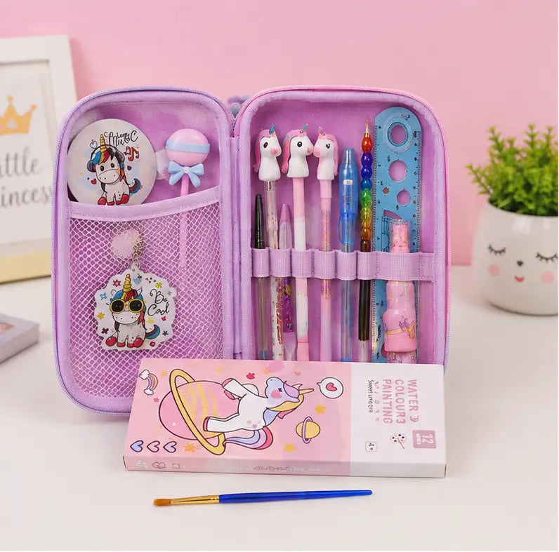 Unicorn Stationery Gift Set – Pencil Pouch with Pen, Pencil & School Supplies Combo for Kids
