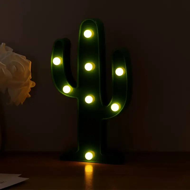 LED Cactus Table Lamp – Battery Operated Decorative Night Light for Bedroom, Kids Room, Desk & Home Décor