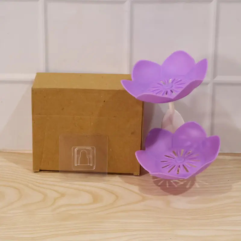 Flower Shape Double Layer Soap Dish – Wall Mounted Self-Draining Soap Holder with Strong Adhesive for Bathroom & Kitchen