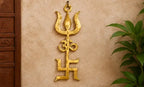 Pure Brass Om Trishul Swastik Wall Hanging – Trishakti Yantra for Home, Office, Temple & Vastu Décor