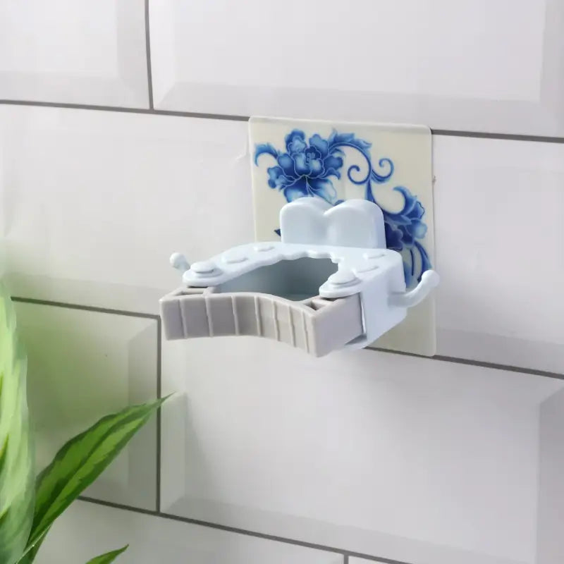 Mop & Broom Holder Clip – Self-Adhesive Wall Mounted Organizer with Side Hooks for Kitchen & Bathroom
