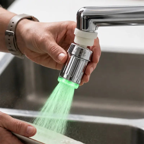 LED Light Dual Flow Faucet Tap Adapter with Splash Filter Aerator for Kitchen Sink, 1 Pc