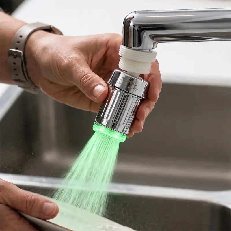 LED Light Dual Flow Faucet Tap Adapter with Splash Filter Aerator for Kitchen Sink, 1 Pc