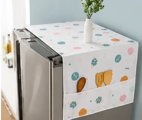 Printed Refrigerator Top Cover with Side Pockets