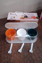 3-Grid Spice Storage Box with Spoons – Multipurpose Masala Container Organizer for Kitchen Seasoning, Sugar, Salt & Condiments