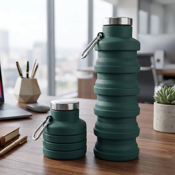 Foldable Silicone Water Bottle – Collapsible Leak-Proof Travel Bottle with Carabiner for Sports, Gym & Outdoor Use