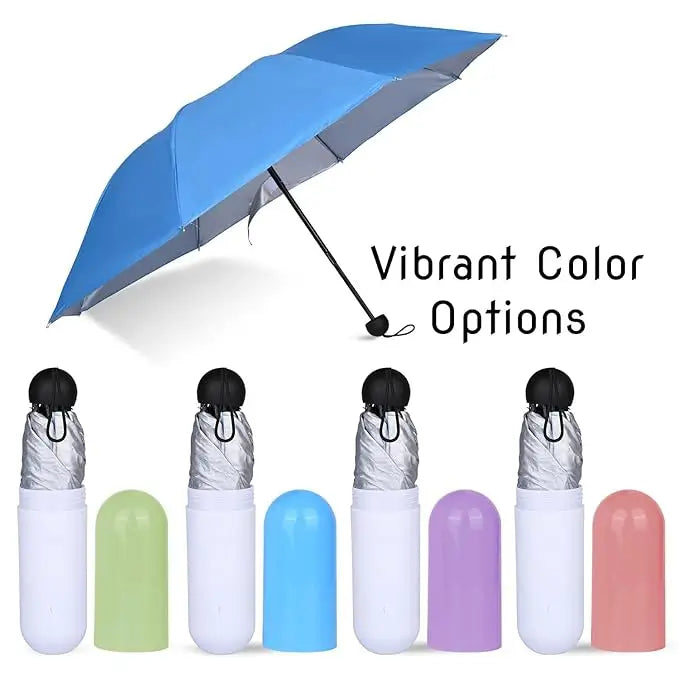 Capsule Shape Mini Folding Umbrella with Storage Case | Portable Pocket Umbrella | Waterproof Travel Umbrella for Men & Women