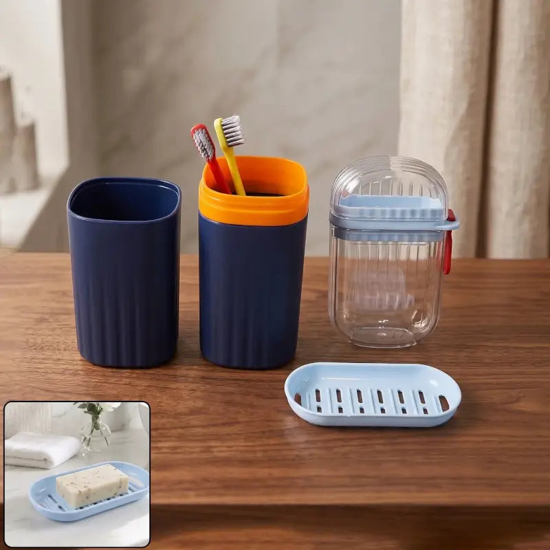 Portable Bathroom Accessories Set – Toothbrush Holder, Travel Cup, Soap Dish & Storage Container for Home & Travel