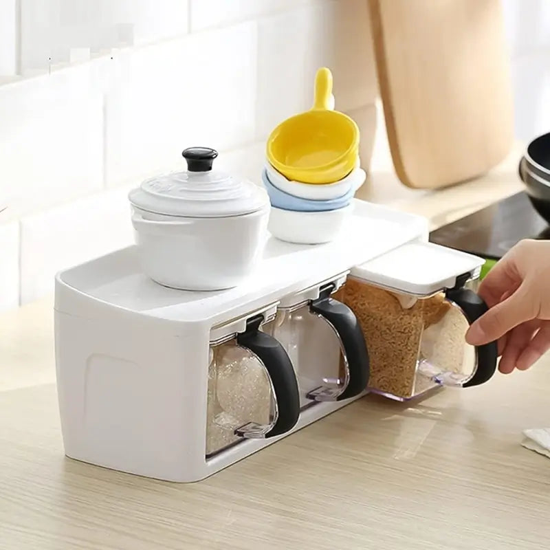 spice container set with stand handles and measuring spoons