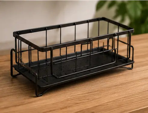 Rustproof Kitchen Sink Organizer Rack – Steel Sponge, Soap & Scrubber Holder with Drain Tray