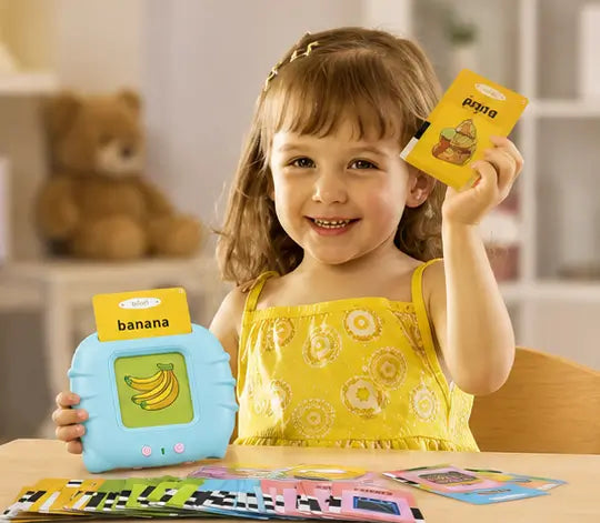 Child Using Talking Flash Cards Educational Learning Toy