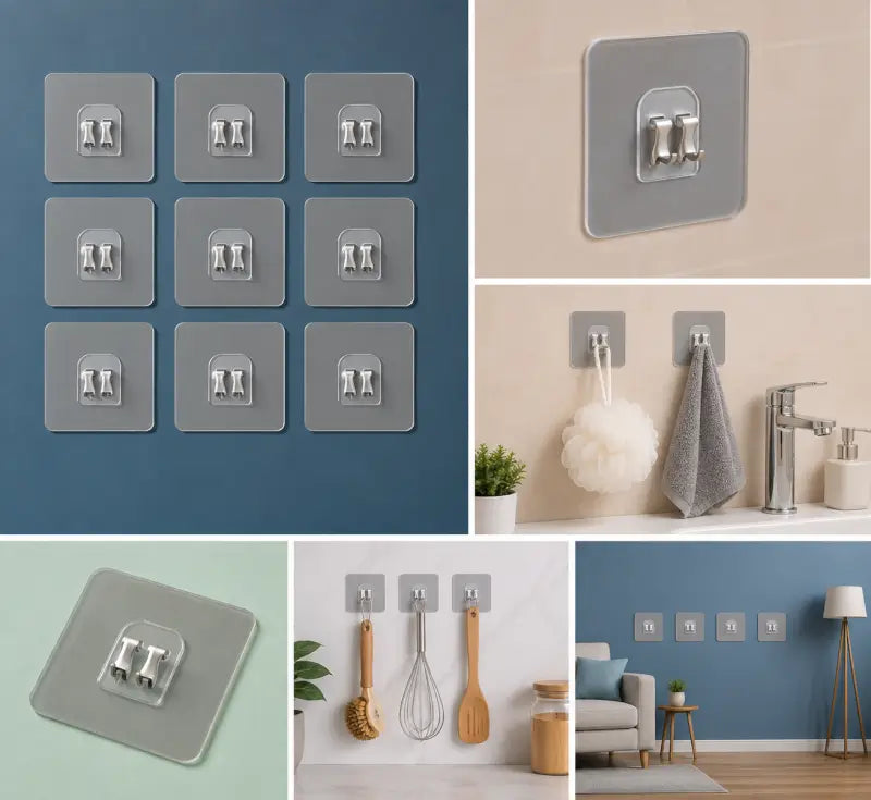 Transparent Self-Adhesive Wall Hooks – Heavy Duty Sticky Hooks for Kitchen, Bathroom & Home (Set of 8)