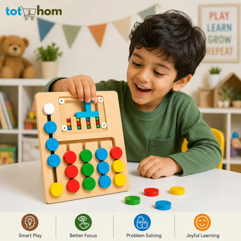 Child Playing with Wooden Colour Matching Activity Toy