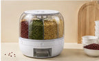 360° Rotating Grain Dispenser – 6-Compartment Kitchen Storage Container with Lid for Rice, Pulses & Dry Fruits