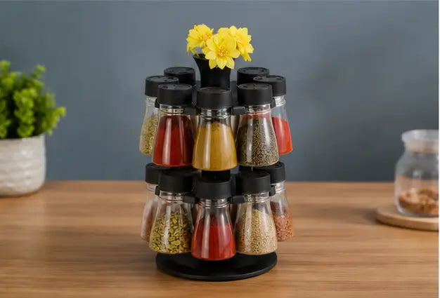 rotating condiment set for spices and kitchen storage