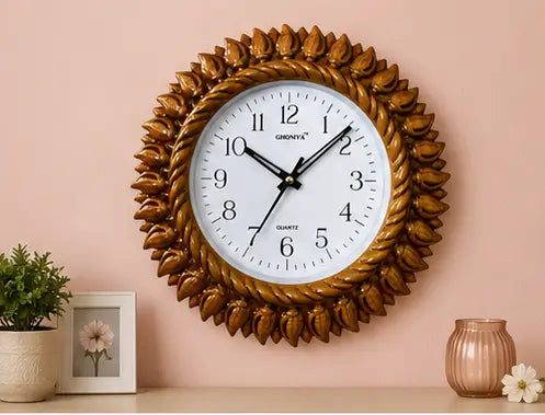 Premium Yellow Shankh Design Analog Wall Clock – Silent Non-Ticking Decorative Plastic Clock for Home & Office (10 Inch)